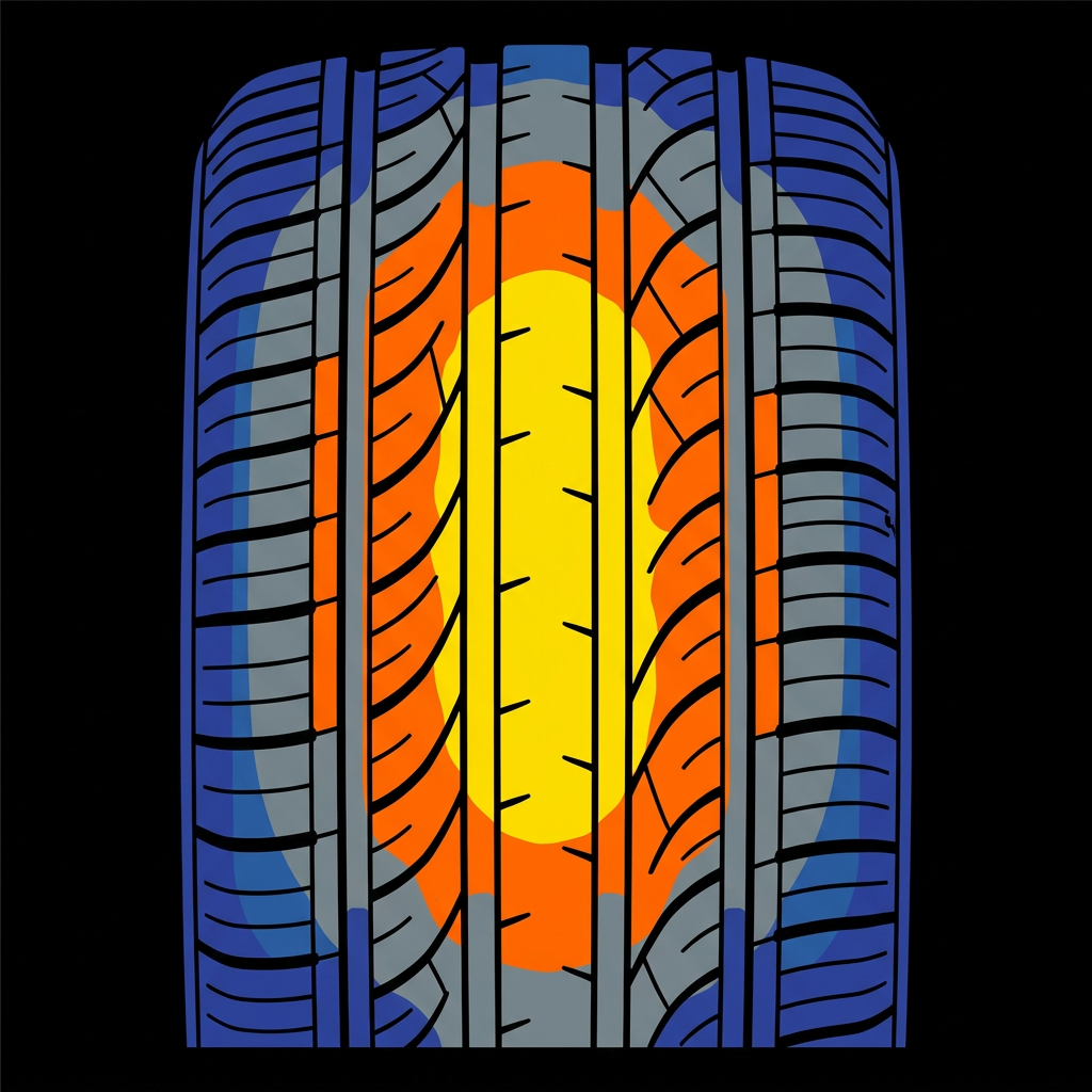 Tire tread rendered as a thermal heat map